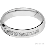 5 mm wide/Domed/Cobalt Chrome band with a Half Eternity arrangement of .07 carat Round Diamond stones in a Channel setting.