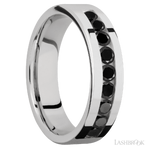 6 mm wide/Flat/Cobalt Chrome band with an  arrangement of 9, .1 carat Round Black Diamond stones in a Channel setting.
