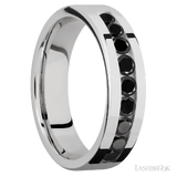 6 mm wide/Flat/Cobalt Chrome band with an  arrangement of 9, .1 carat Round Black Diamond stones in a Channel setting.