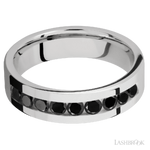 6 mm wide/Flat/Cobalt Chrome band with an  arrangement of 9, .1 carat Round Black Diamond stones in a Channel setting.