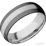 7 mm wide/Domed/Cobalt Chrome band with two 2 mm Double Off Center Edge inlays of Zirconium.