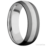 7 mm wide/Domed/Cobalt Chrome band with two 2 mm Double Off Center Edge inlays of Zirconium.