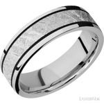 7 mm wide/Flat/Cobalt Chrome band with one 4 mm Centered inlay of Meteorite.