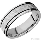 7 mm wide/Flat/Cobalt Chrome band with one 4 mm Centered inlay of Meteorite.