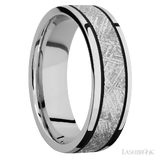 7 mm wide/Flat/Cobalt Chrome band with one 4 mm Centered inlay of Meteorite.