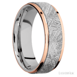 7 mm wide/Flat Grooved Edges/Cobalt Chrome band featuring inlays of Meteorite and 14K Rose Gold.
