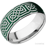 8 mm wide/Domed/Cobalt Chrome band with a laser carved Celtic 17 pattern.