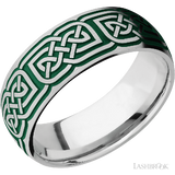 8 mm wide/Domed/Cobalt Chrome band with a laser carved Celtic 17 pattern.
