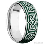 8 mm wide/Domed/Cobalt Chrome band with a laser carved Celtic 17 pattern.
