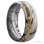 8 mm wide/Domed/Tightweave band with one 2 mm Off Center inlay of Alaskan Gold Nugget.