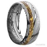 8 mm wide/Domed/Tightweave band with one 2 mm Off Center inlay of Alaskan Gold Nugget.