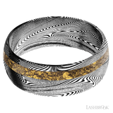 8 mm wide/Domed/Tightweave band with one 2 mm Off Center inlay of Alaskan Gold Nugget.