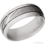 8 mm wide Domed with two accent grooves Damascus band.
