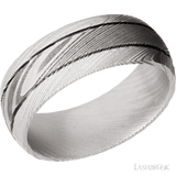 8 mm wide Domed with two accent grooves Damascus band.