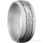 8 mm wide Domed with two accent grooves Damascus band.