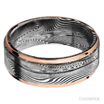 8 mm wide/Flat Grooved Edges/Tightweave band with two 1 mm Edge inlays of 14K Rose Gold.