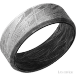 8 mm wide Beveled Meteorite band featuring a Forged Carbon Fiber sleeve.