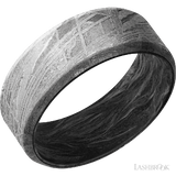 8 mm wide Beveled Meteorite band featuring a Forged Carbon Fiber sleeve.