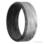 8 mm wide Beveled Meteorite band featuring a Forged Carbon Fiber sleeve.