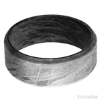 8 mm wide Beveled Meteorite band featuring a Forged Carbon Fiber sleeve.