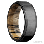8 mm wide Flat Grooved Edges Zirconium band featuring a Spalted Tamarind sleeve.