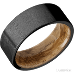 8 mm wide Flat Zirconium band featuring a Whiskey Barrel sleeve.