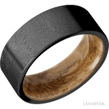8 mm wide Flat Zirconium band featuring a Whiskey Barrel sleeve.