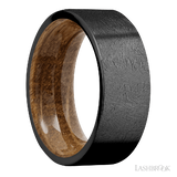 8 mm wide Flat Zirconium band featuring a Whiskey Barrel sleeve.