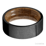 8 mm wide Flat Zirconium band featuring a Whiskey Barrel sleeve.