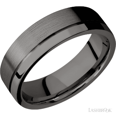 7 mm wide Flat with Off Center Accent Groove Tantalum Noir band.