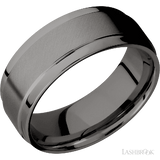 8 mm wide Flat Wide Grooved Edges Tantalum Noir band.