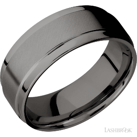 8 mm wide Flat Wide Grooved Edges Tantalum Noir band.