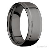 8 mm wide Flat Wide Grooved Edges Tantalum Noir band.