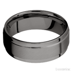 8 mm wide Flat Wide Grooved Edges Tantalum Noir band.