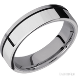 6 mm wide/Flat/Tantalum band with one 4 mm Off Center Edge inlay of Palladium Silver.