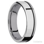 6 mm wide/Flat/Tantalum band with one 4 mm Off Center Edge inlay of Palladium Silver.