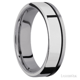 6 mm wide/Flat/Tantalum band with one 4 mm Off Center Edge inlay of Palladium Silver.