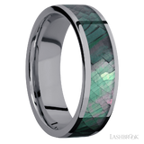 7 mm wide/Flat/Tantalum band with one 5 mm Centered inlay of Black Mother of Pearl.