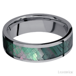 7 mm wide/Flat/Tantalum band with one 5 mm Centered inlay of Black Mother of Pearl.