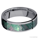 7 mm wide/Flat/Tantalum band with one 5 mm Centered inlay of Black Mother of Pearl.