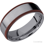 7 mm wide/Flat Grooved Edges/Tantalum band with two 1 mm Edge inlays of Crimson.