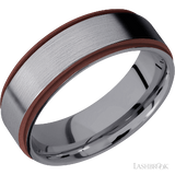 7 mm wide/Flat Grooved Edges/Tantalum band with two 1 mm Edge inlays of Crimson.