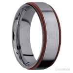 7 mm wide/Flat Grooved Edges/Tantalum band with two 1 mm Edge inlays of Crimson.