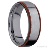 7 mm wide/Flat Grooved Edges/Tantalum band with two 1 mm Edge inlays of Crimson.
