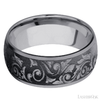 9 mm wide/Domed/Tantalum band with a laser carved Western Scroll pattern.