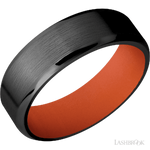 7 mm wide Beveled Zirconium band featuring a Hunter Orange sleeve.