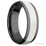 7 mm wide/Domed/Zirconium band with one 4 mm Centered inlay of Freshwater Mother of Pearl.