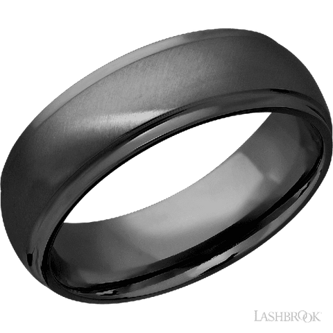 7 mm wide Domed Stepped Down Edges Zirconium band.