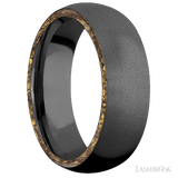 7 mm wide/Domed/Zirconium band with two 1 mm Side inlays of Alaskan Gold Nugget.
