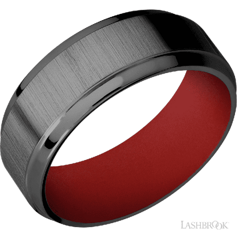8 mm wide Stepped Bevel Zirconium band featuring a USMC Red sleeve.